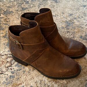 Born Distressed Brown Leather Ankle Booties with Buckle Strap